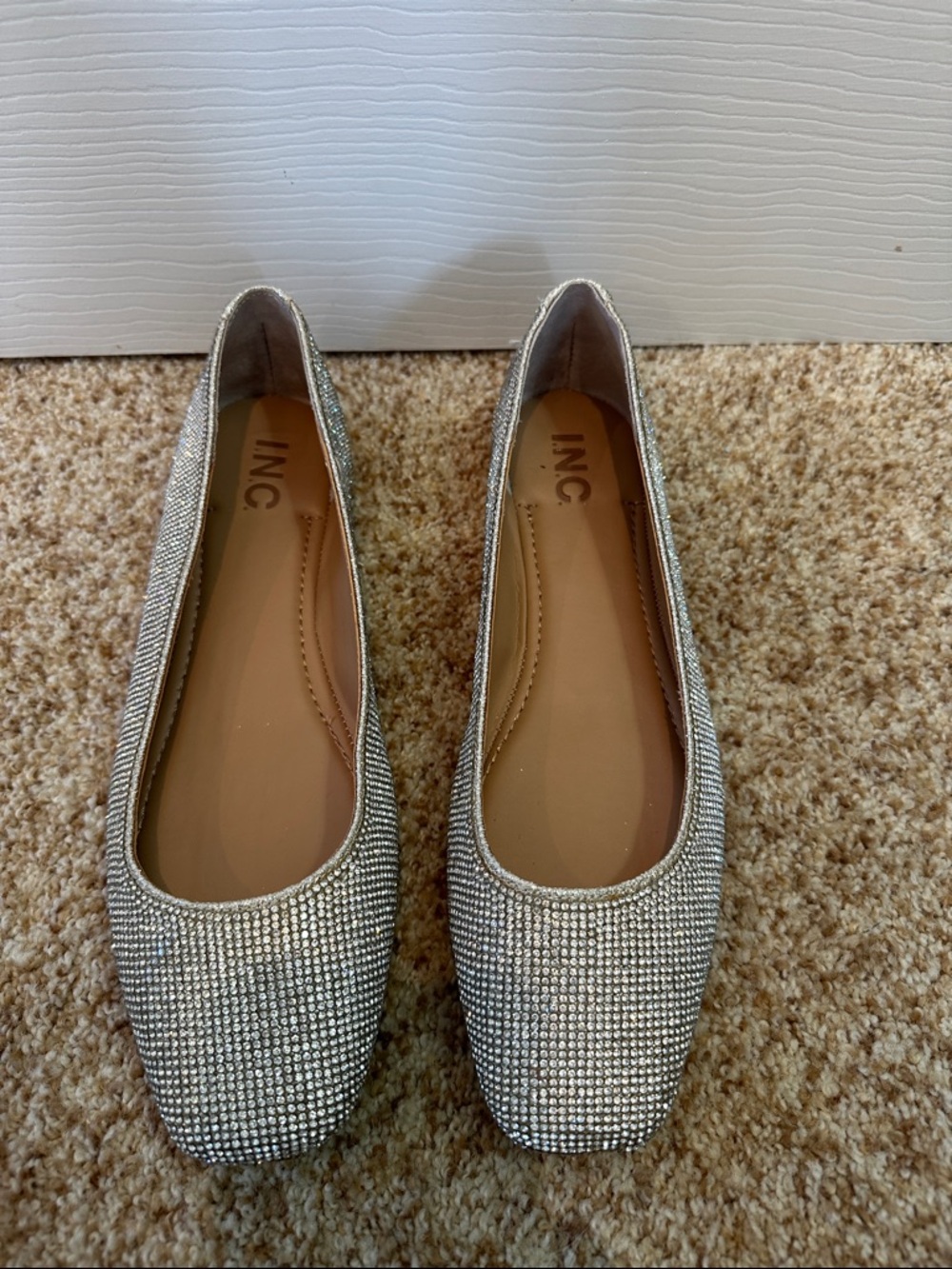 INC International Concepts Silver Crystal-Embellished Ballet Flats